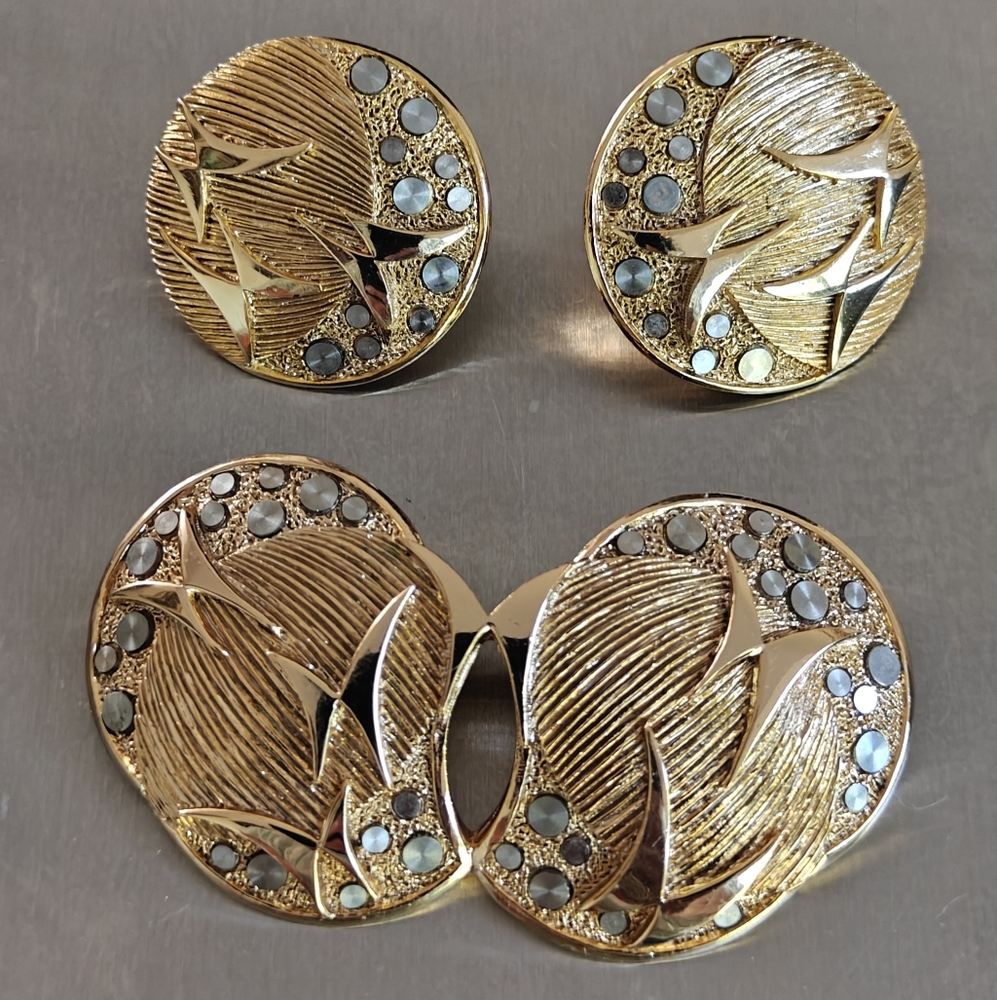 Elegant Orena Paris Brooch & Earrings Jewelry Set